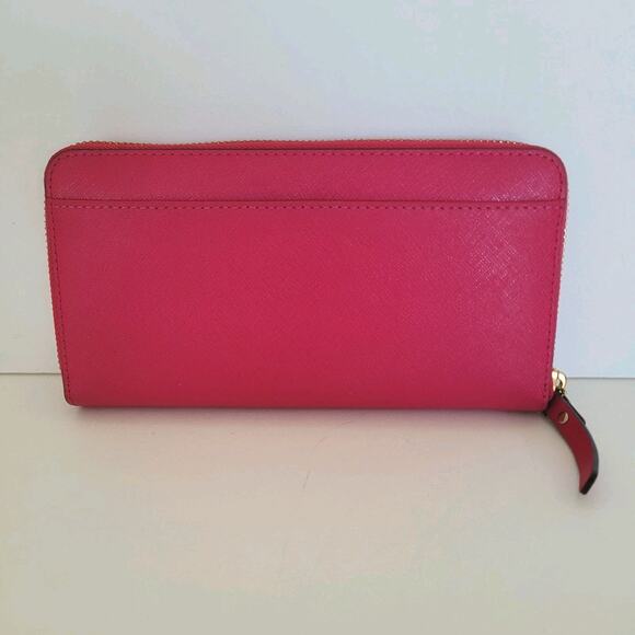 Kate Spade Wallet Clutch Accordion Geniue Cow Saffiano Leather Zip Around Pink - Picture 2 of 13
